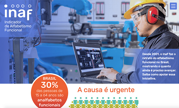 Via RFPG. Programação: Guilherme Schmidt. INAF - Alfabetismo Funcional - Hotsite de apresentação e captação de recursos