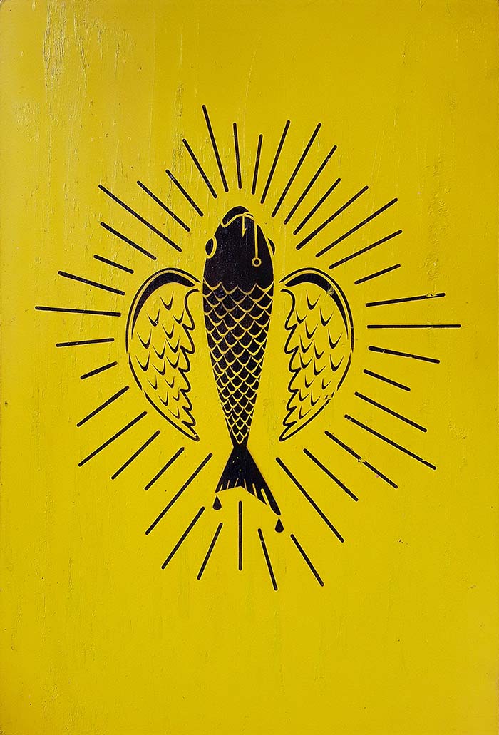 PEIXE SANTO. Placa de poliestireno (PS) + spray. 29,5 X 44,5 X 0,3 (cm)